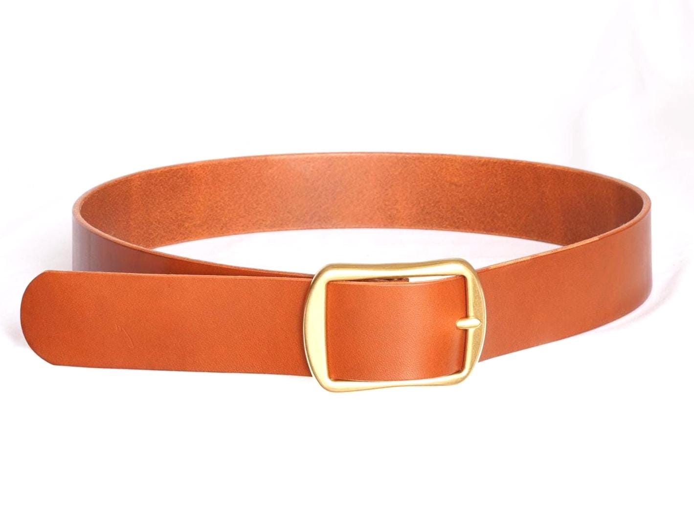 leather belt Handmade vegetable tanned Italian leather Polished Brass Buckle