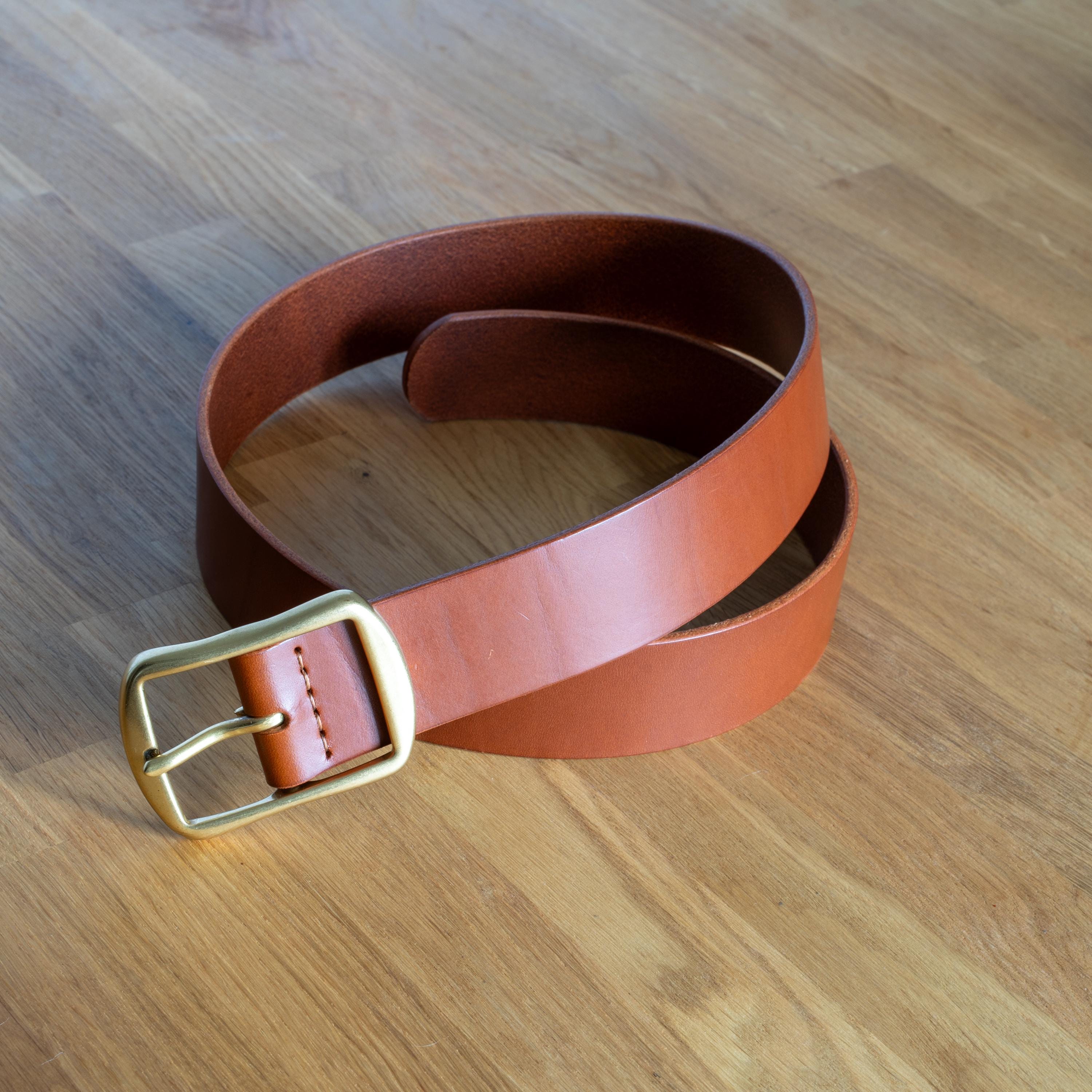 leather belt Handmade vegetable tanned Italian leather Polished Brass Buckle