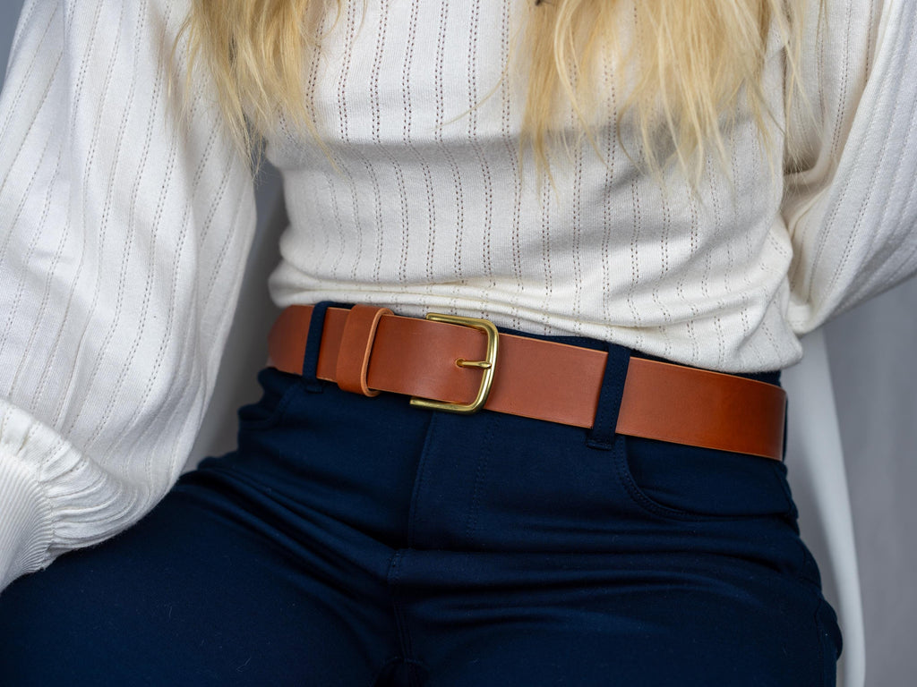 Women Men Leather Belt Custom | 3.8cm Vegetable Tanned | Unisex Jeans Belt | Jeans Belt | Cognac Belt