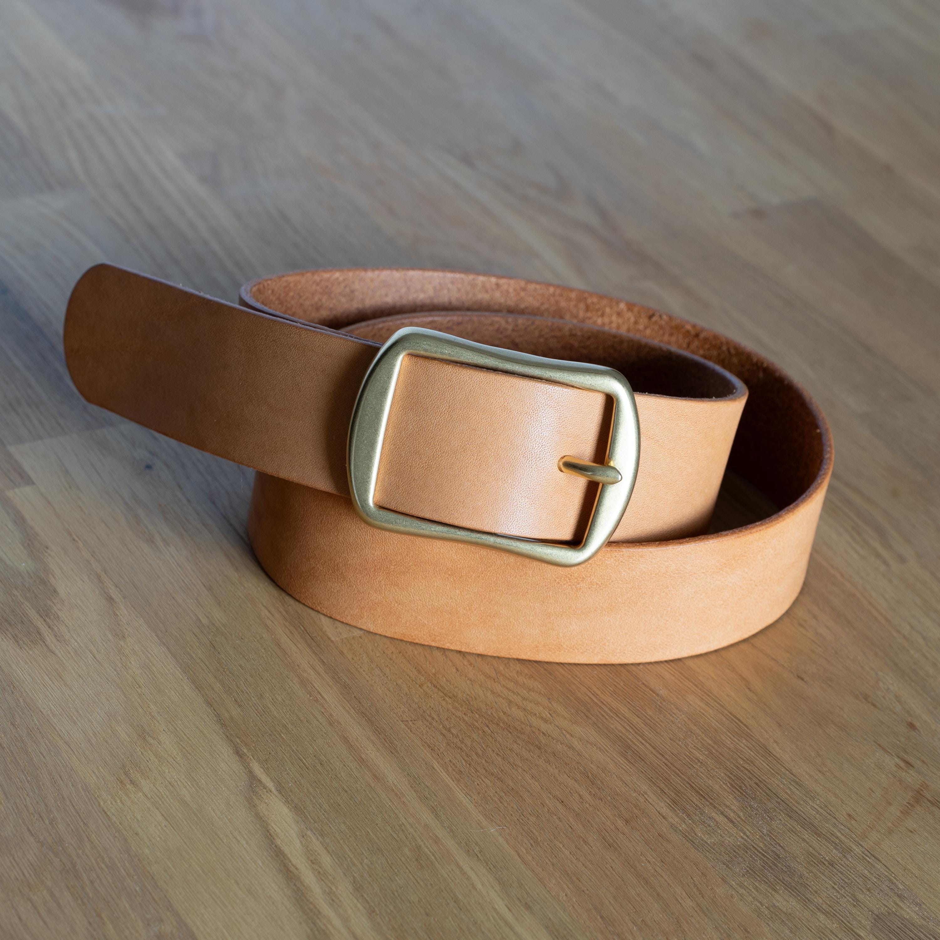 Handmade Leather Belt for Women from Vegetable-Tanned Premium Leather | Handcrafted 3.5 cm Belt | Black or Brown Belt | Natural Leather