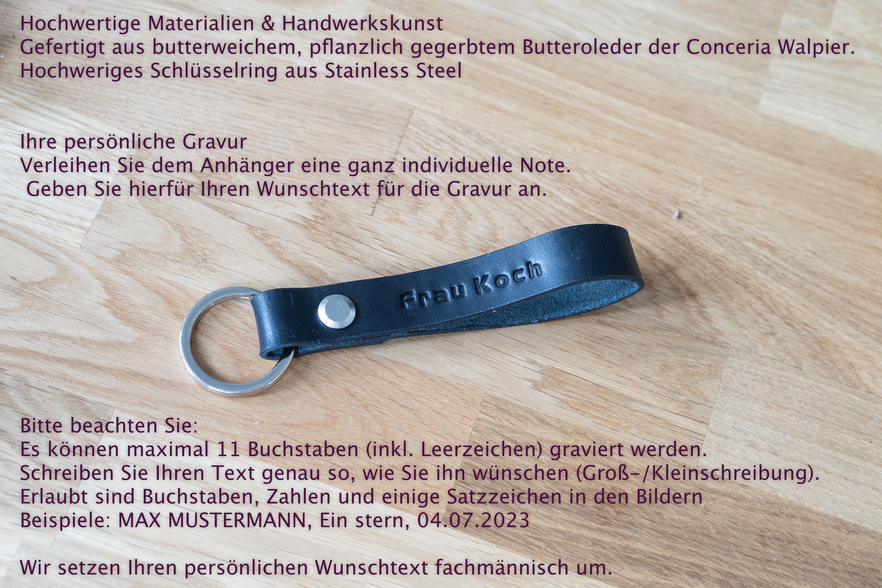 Handgemachter Leder Schlüsselanhänger personalisiert – Individuell graviertes Schlüsselband aus pflanzlichem Leder – Für Ihn, Papa, Ehemann