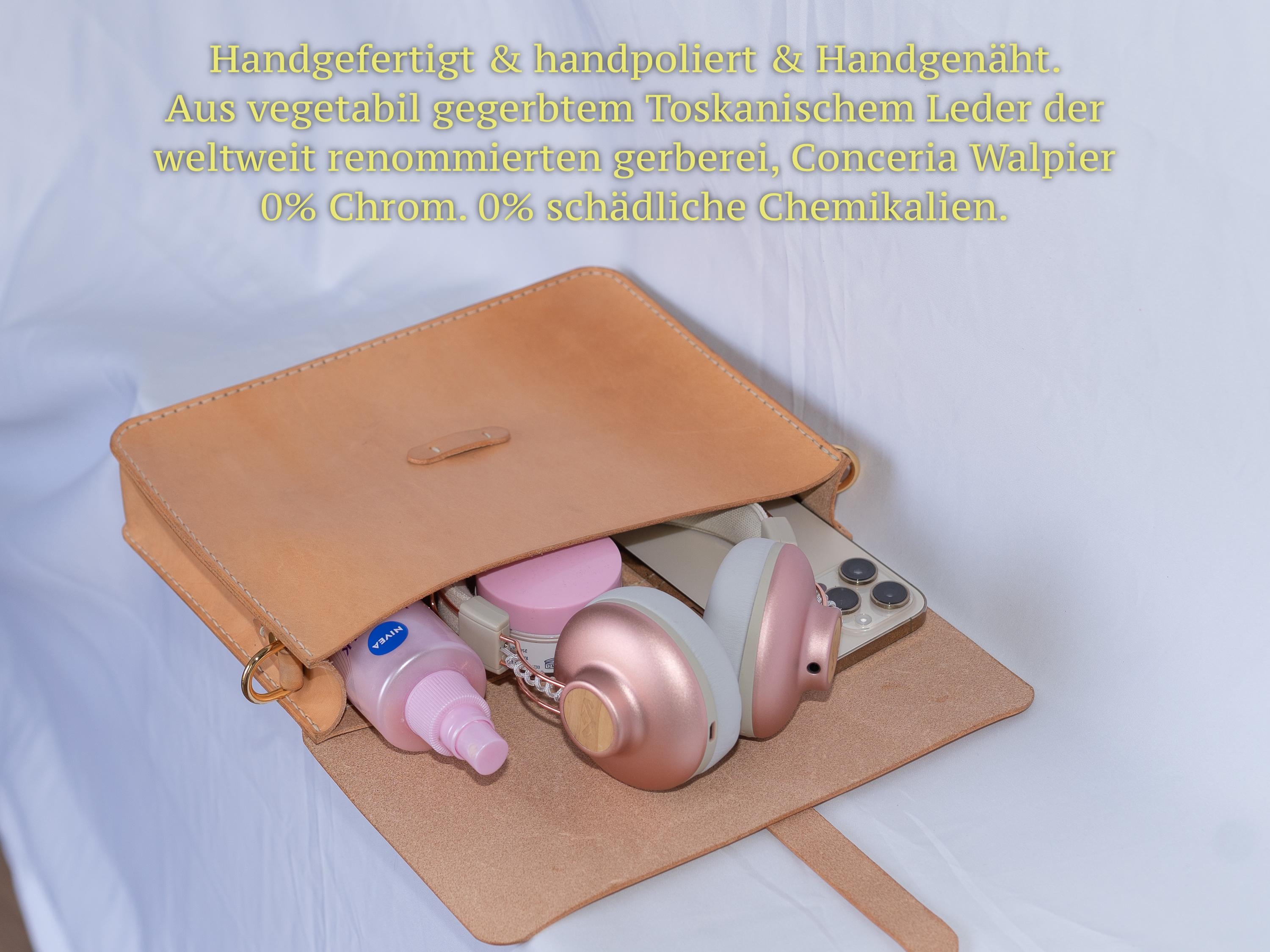 Handgenähte Leder-Laptoptasche aus italienischem Veg-Tan-Leder | Individuell anpassbar