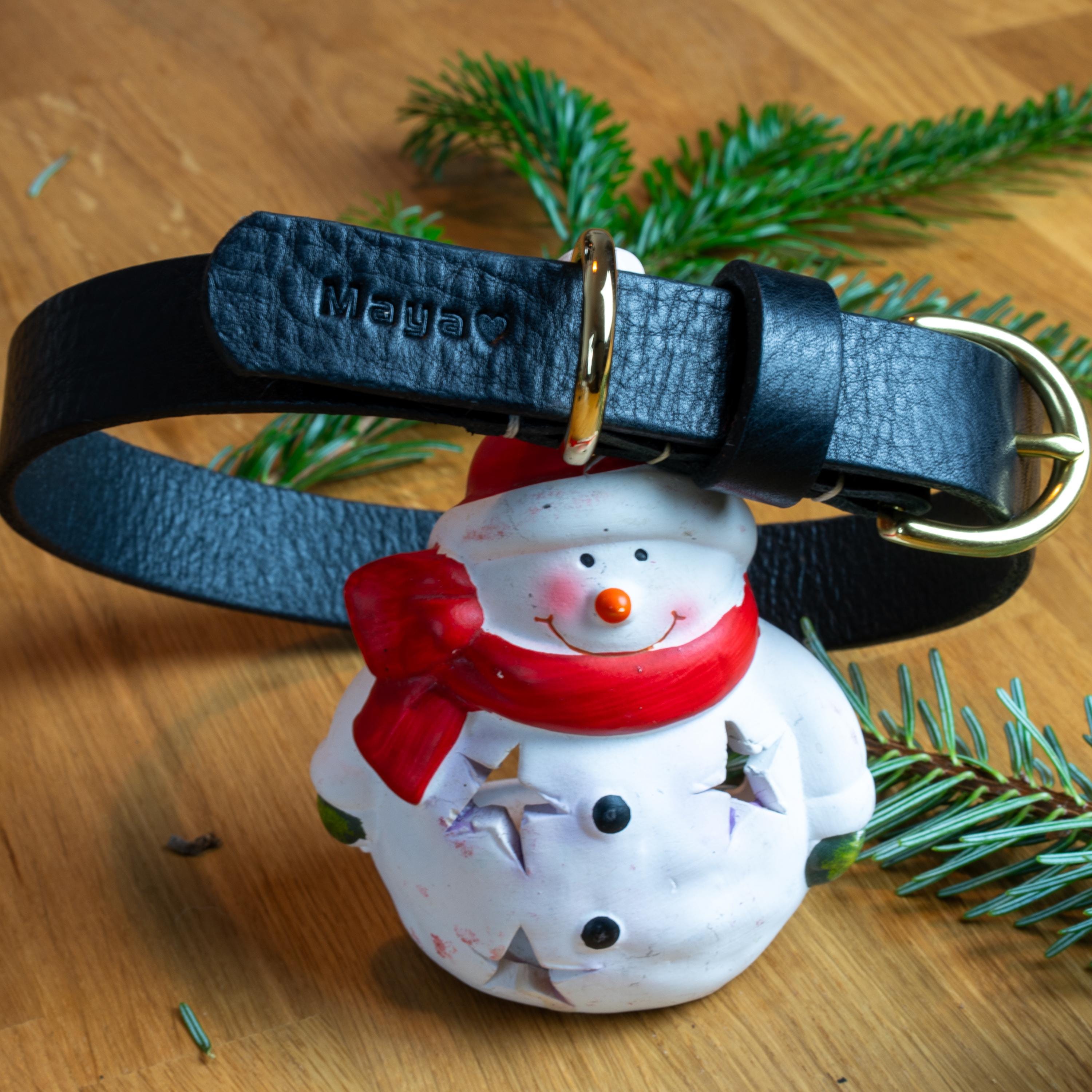 Handgefertigtes Leder Hundehalsband | Pflanzlich Gegerbtes Premium Leder | Namensgravur | 2,6 cm | Geschenk für Hunde | Schwarz