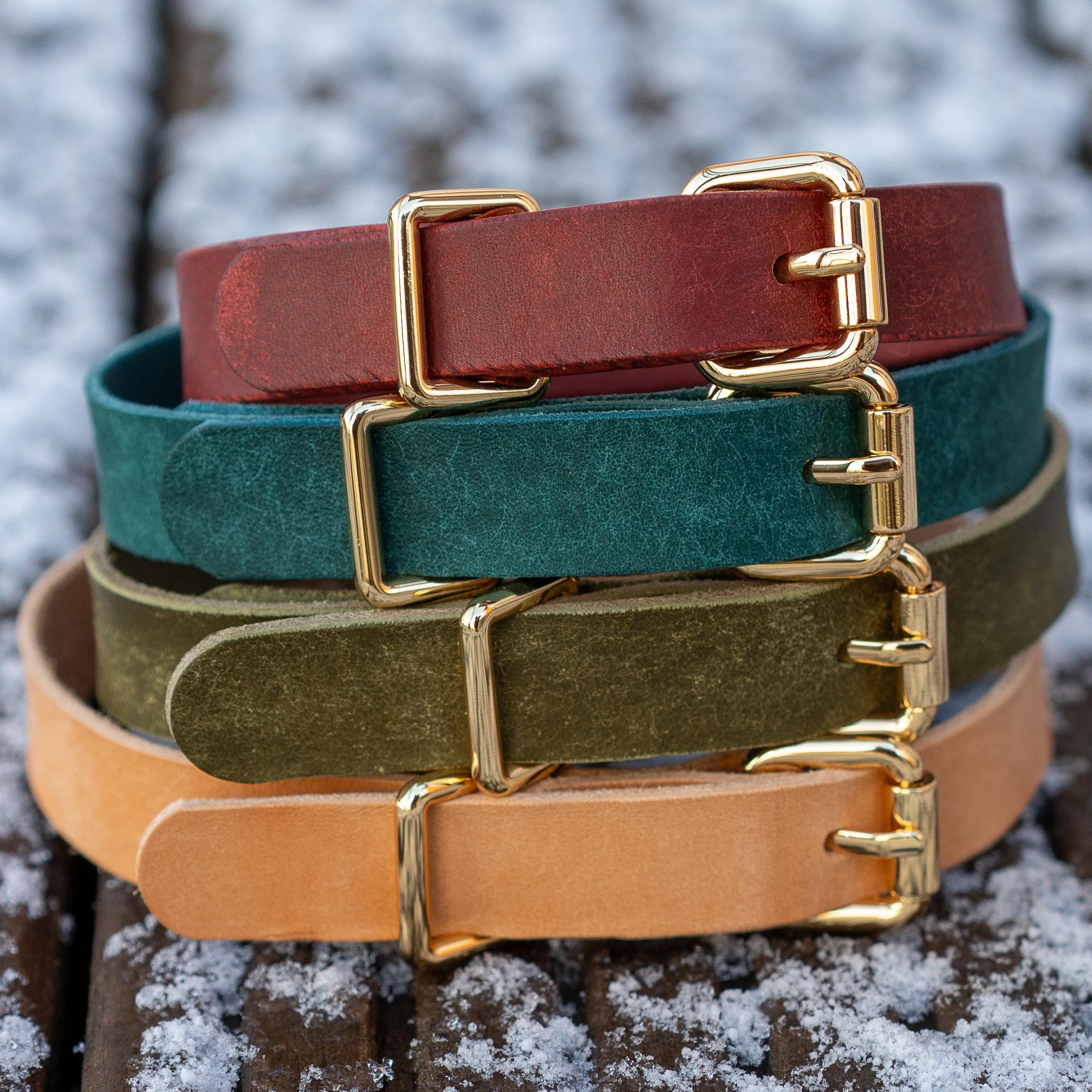 Handgefertigtes Leder Hundehalsband | Pflanzlich Gegerbtes Premium Leder | Namensgravur | 1,6, 2,5 cm Halsband | Geschenk für Hunde