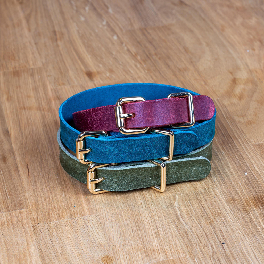 Handgefertigtes Leder Hundehalsband | Pflanzlich Gegerbtes Premium Leder | Namensgravur | 1,6, 2,5 cm Halsband | Geschenk für Hunde