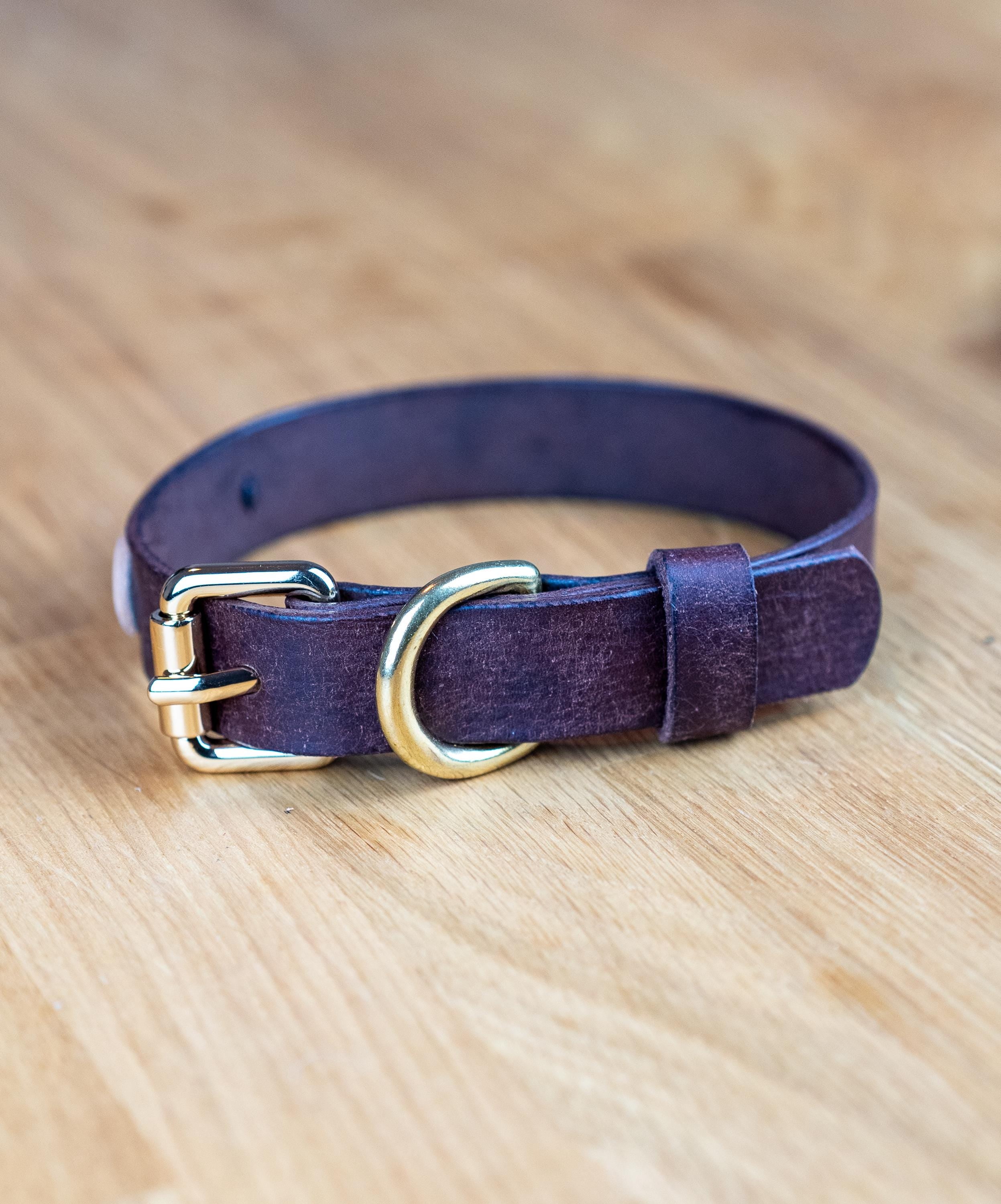 Handgefertigtes Leder Hundehalsband | Pflanzlich Gegerbtes Premium Leder | Namensgravur | 1,6, 2,5 cm Halsband | Geschenk für Hunde