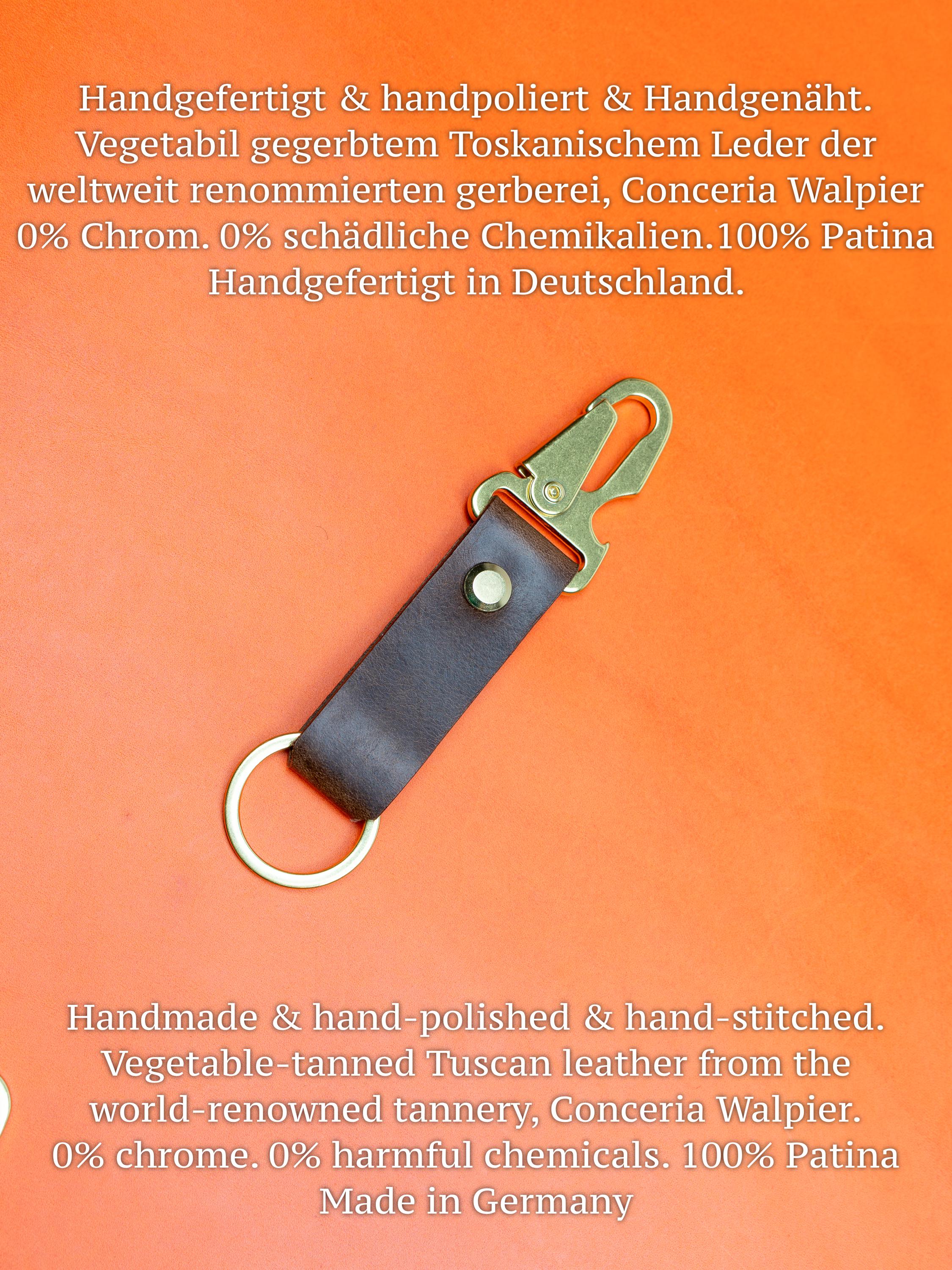 Schlüsselband aus Italienischem Vegtan-Leder • Individuell graviert (bis 15 Buchstaben) • Handarbeit aus Deutschland