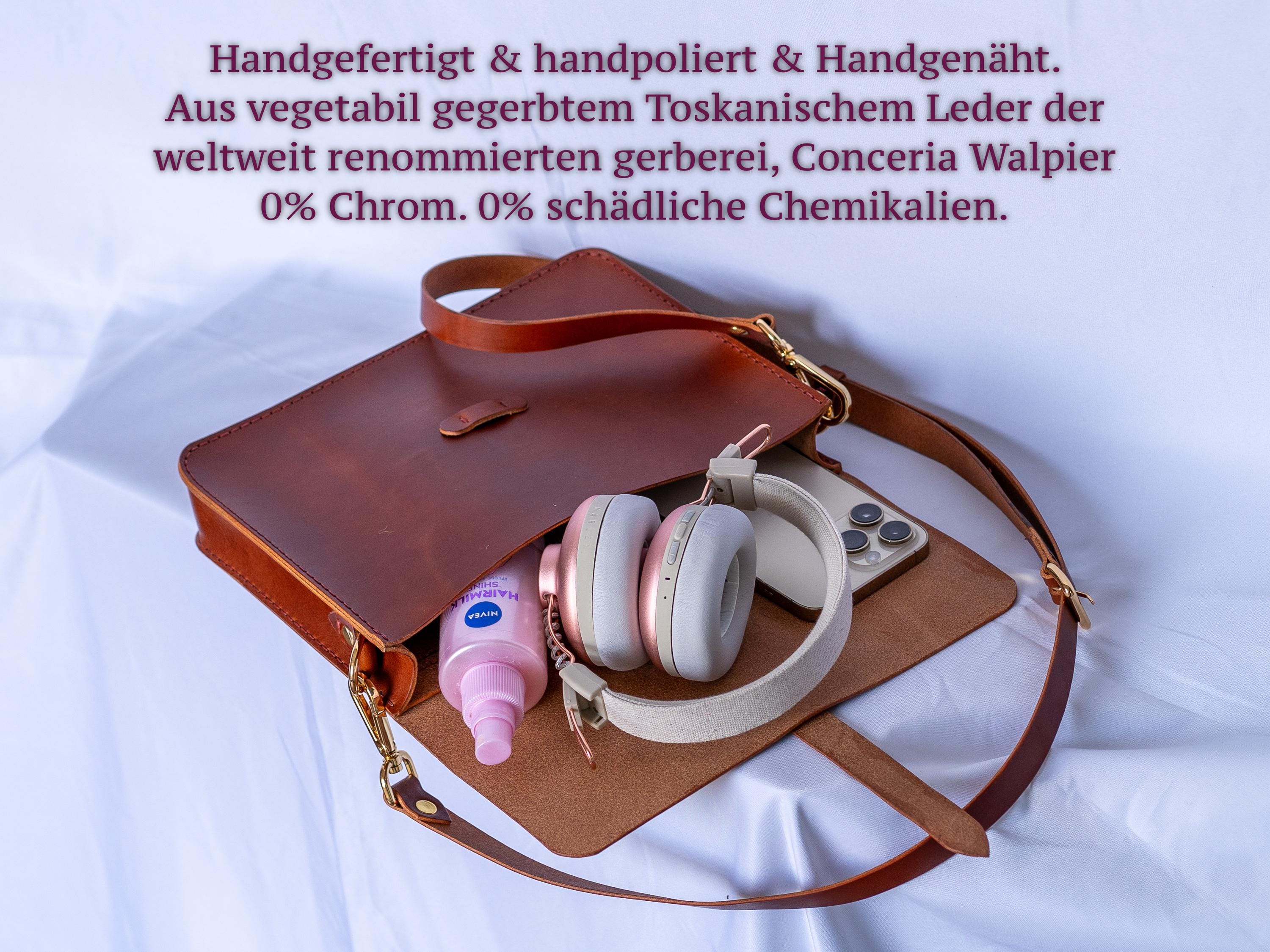 Handgenähte Leder-Laptoptasche aus italienischem Veg-Tan-Leder | Individuell anpassbar | Braun