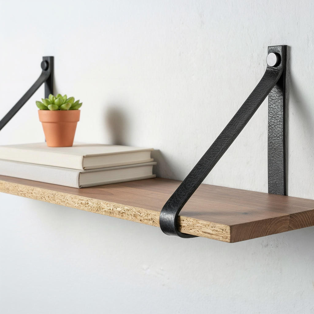Hängeregal mit Lederriemen Leder l Leder Wandhalterung Regal | Handmade Leather Shelf Brackets | Plant Shelf l Lederriemen Regalträger