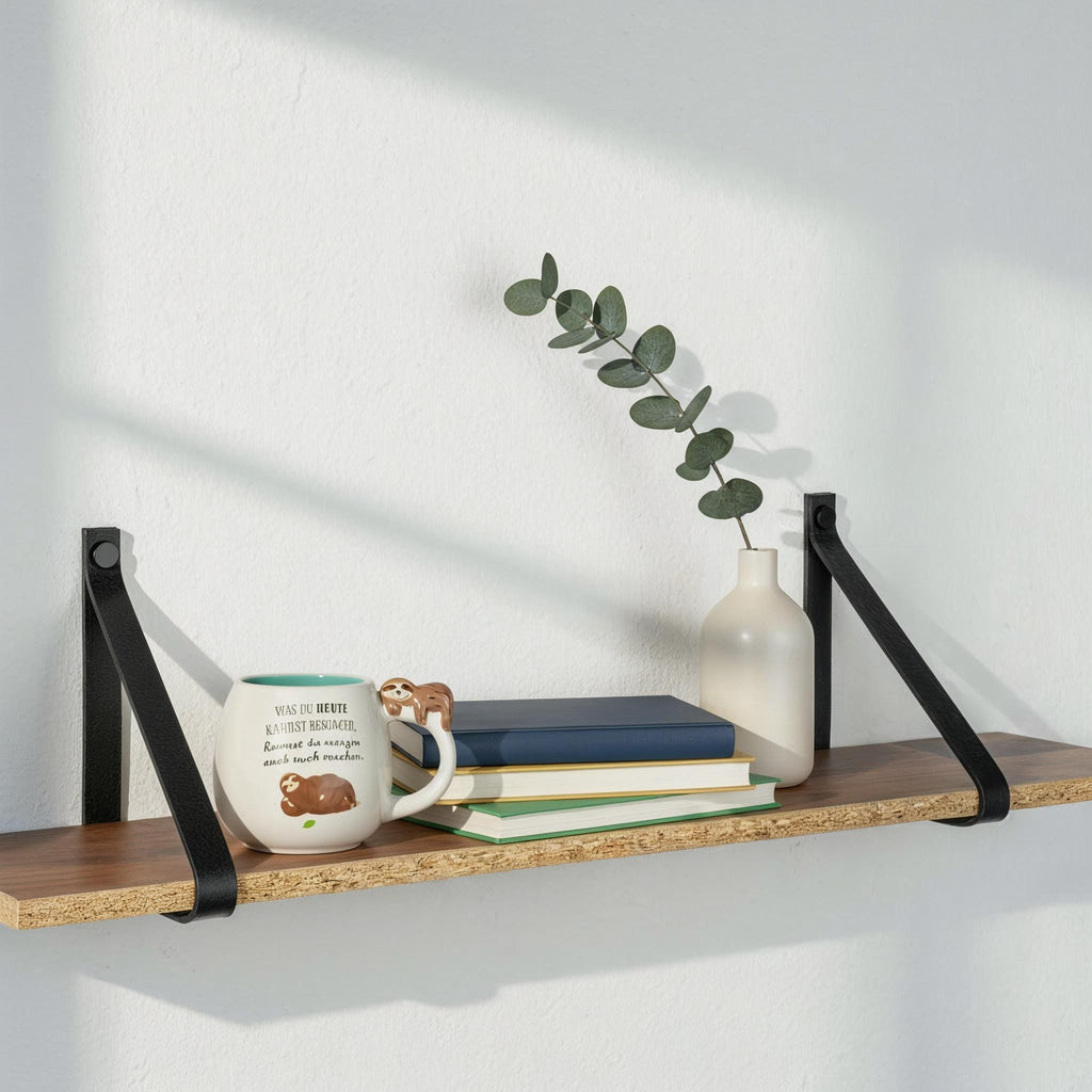 Hängeregal mit Lederriemen Leder l Leder Wandhalterung Regal | Handmade Leather Shelf Brackets | Plant Shelf l Lederriemen Regalträger