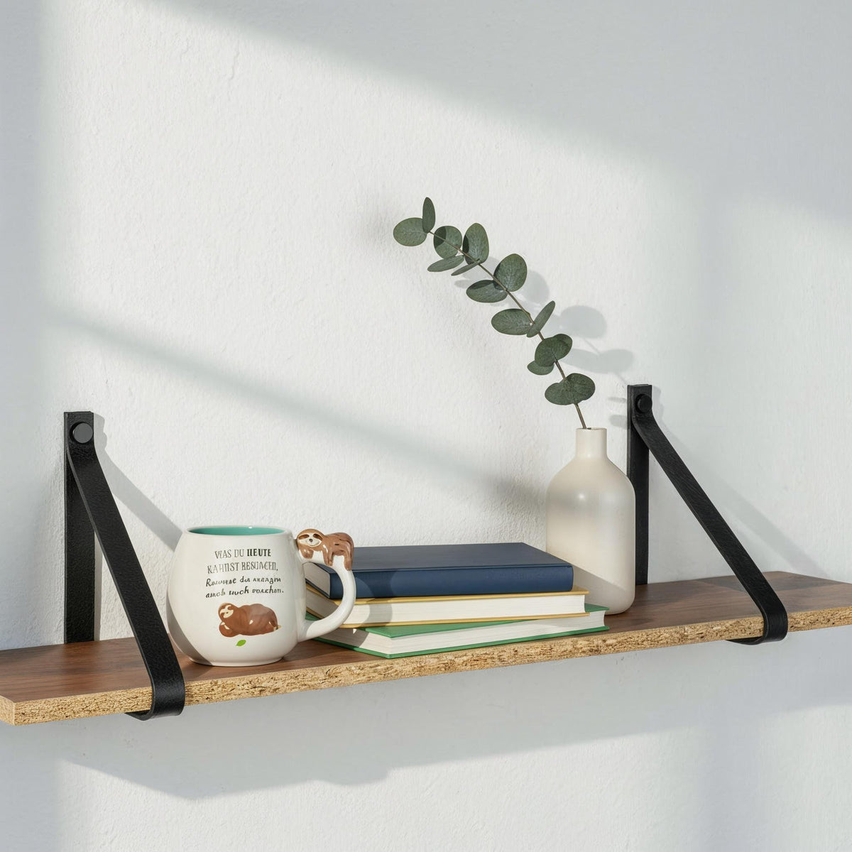 Hängeregal mit Lederriemen Leder l Leder Wandhalterung Regal | Handmade Leather Shelf Brackets | Plant Shelf l Lederriemen Regalträger
