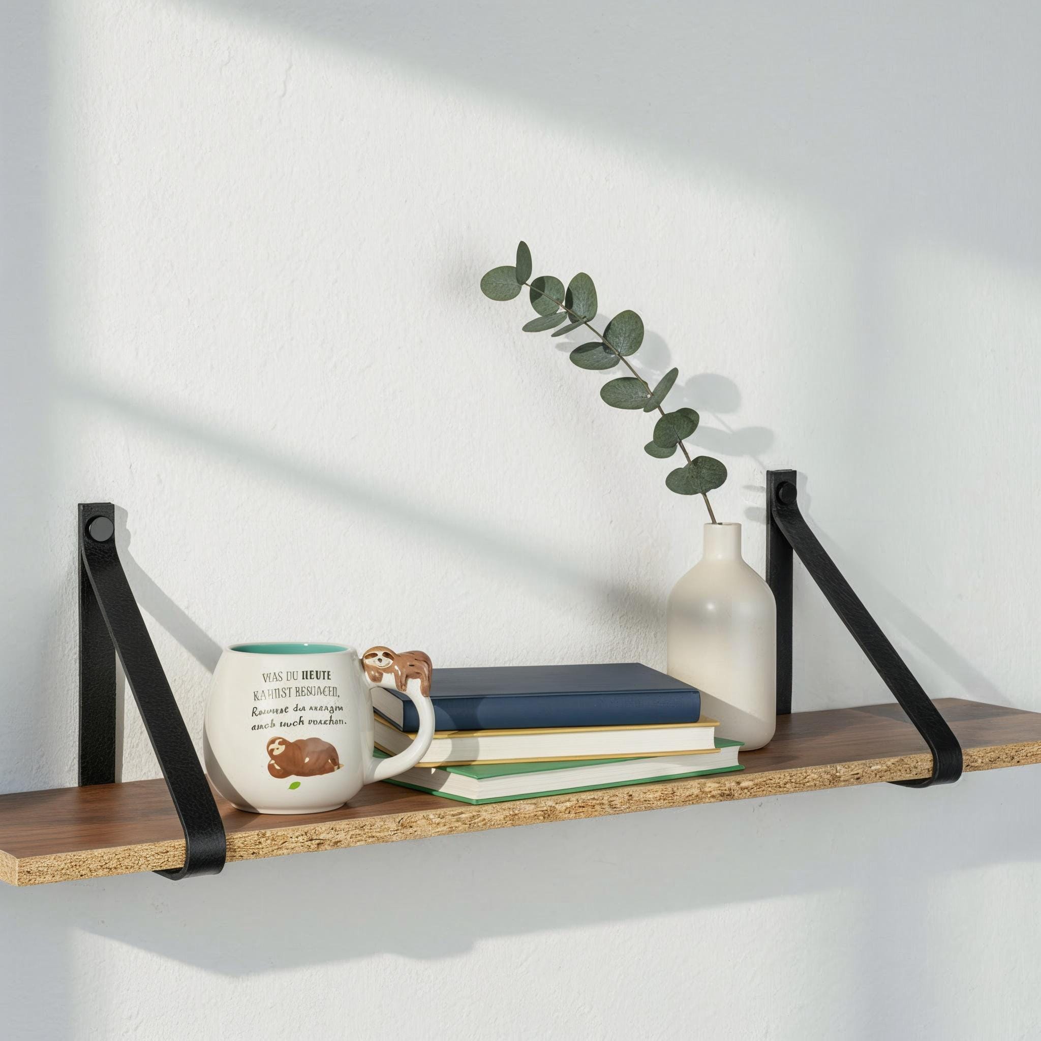Hängeregal mit Lederriemen Leder l Leder Wandhalterung Regal | Handmade Leather Shelf Brackets | Plant Shelf l Lederriemen Regalträger