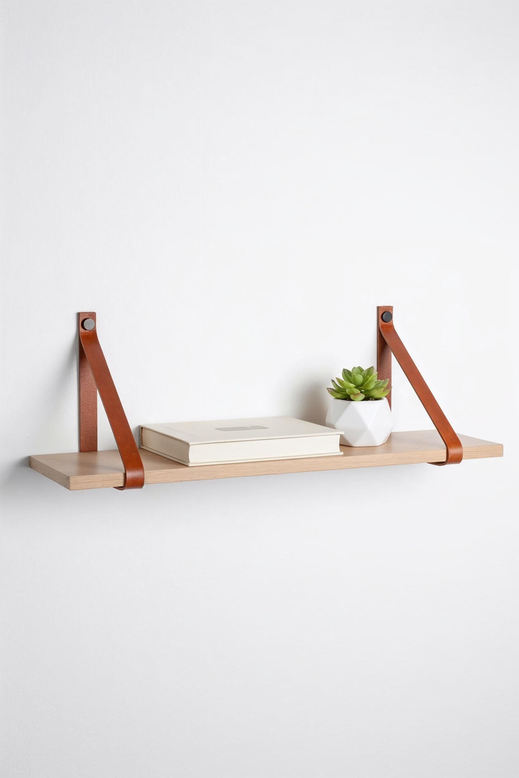 Hängeregal mit Lederriemen Leder l Leder Wandhalterung Regal | Handmade Leather Shelf Brackets | Plant Shelf l Lederriemen Regalträger