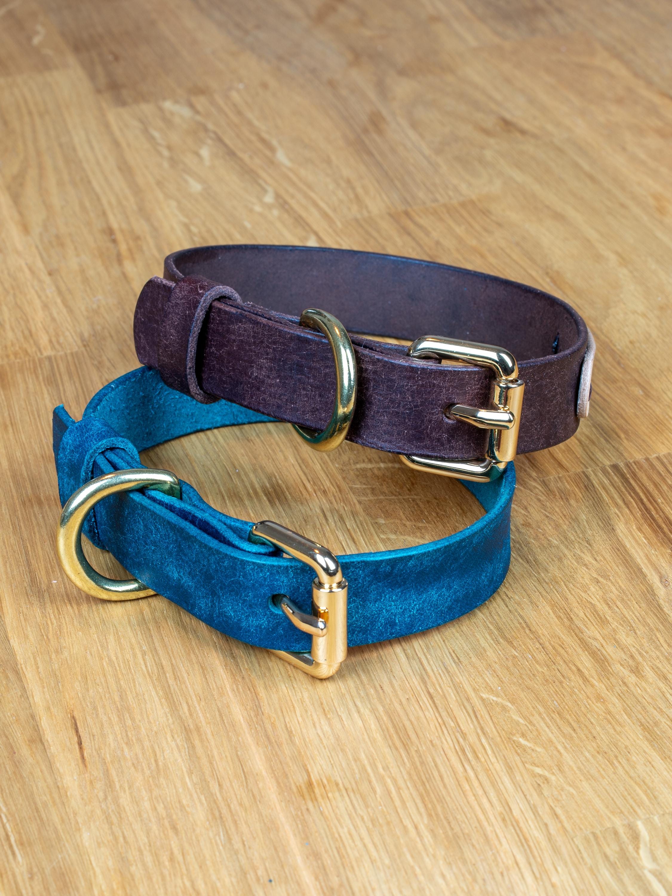 Handgefertigtes Leder Hundehalsband | Pflanzlich Gegerbtes Premium Leder | Namensgravur | 1,6, 2,5 cm Halsband | Geschenk für Hunde