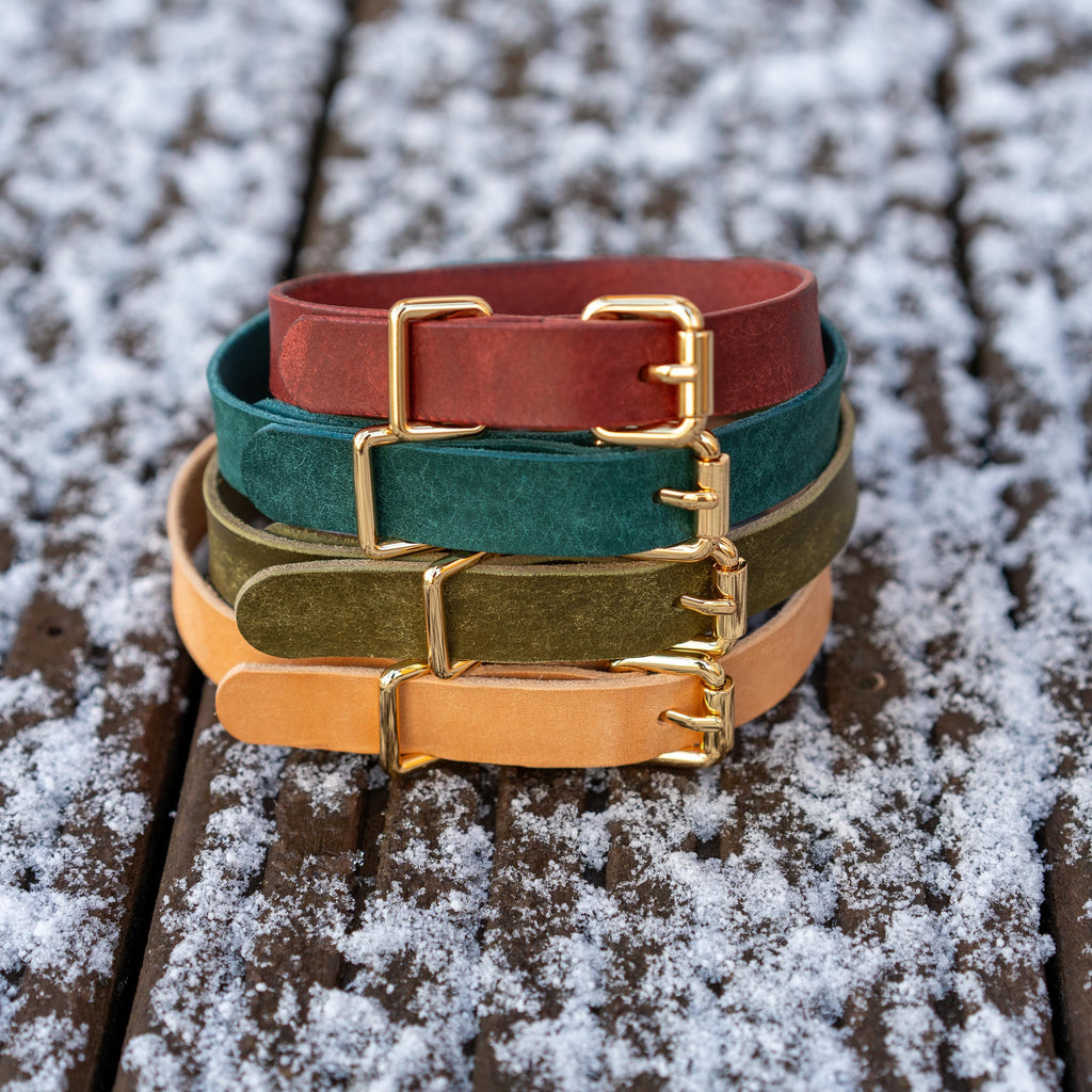 Handgefertigtes Leder Hundehalsband | Pflanzlich Gegerbtes Premium Leder | Namensgravur | 1,6, 2,5 cm Halsband | Geschenk für Hunde