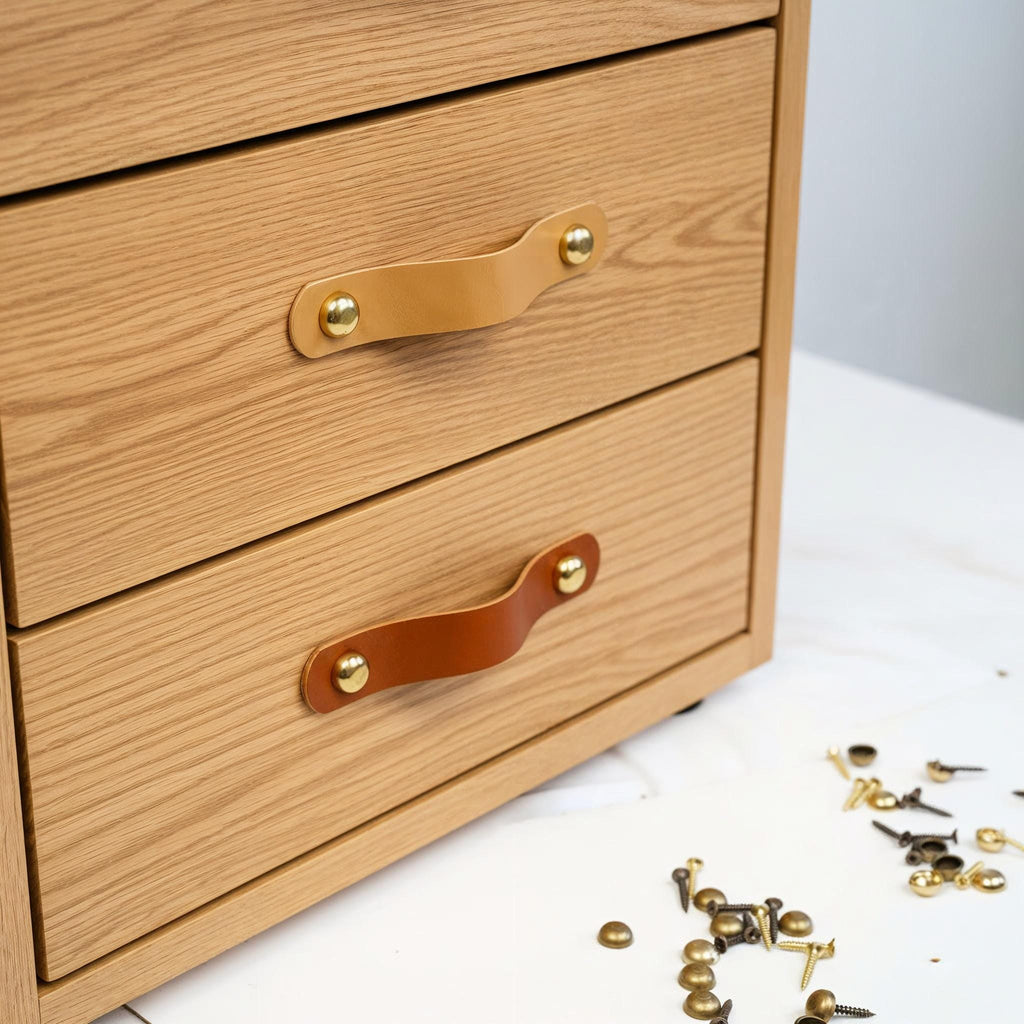 Handmade Leather Handles | Drawer Pulls & Cabinet Knobs | For IKEA Pax Kallax Hemnes | Vegetable Tanned Leather | Made in Germany