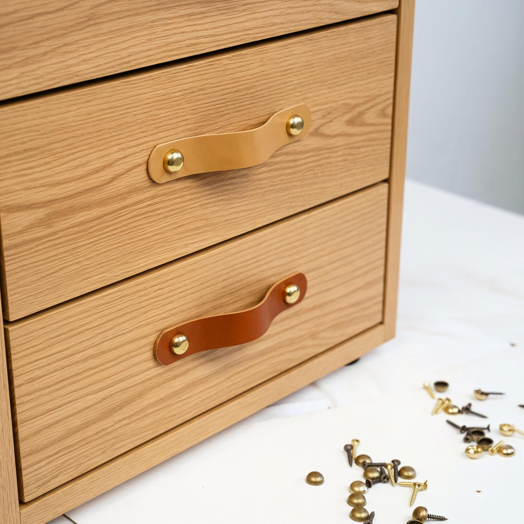 Handmade Leather Handles | Drawer Pulls & Cabinet Knobs | For IKEA Pax Kallax Hemnes | Vegetable Tanned Leather | Made in Germany