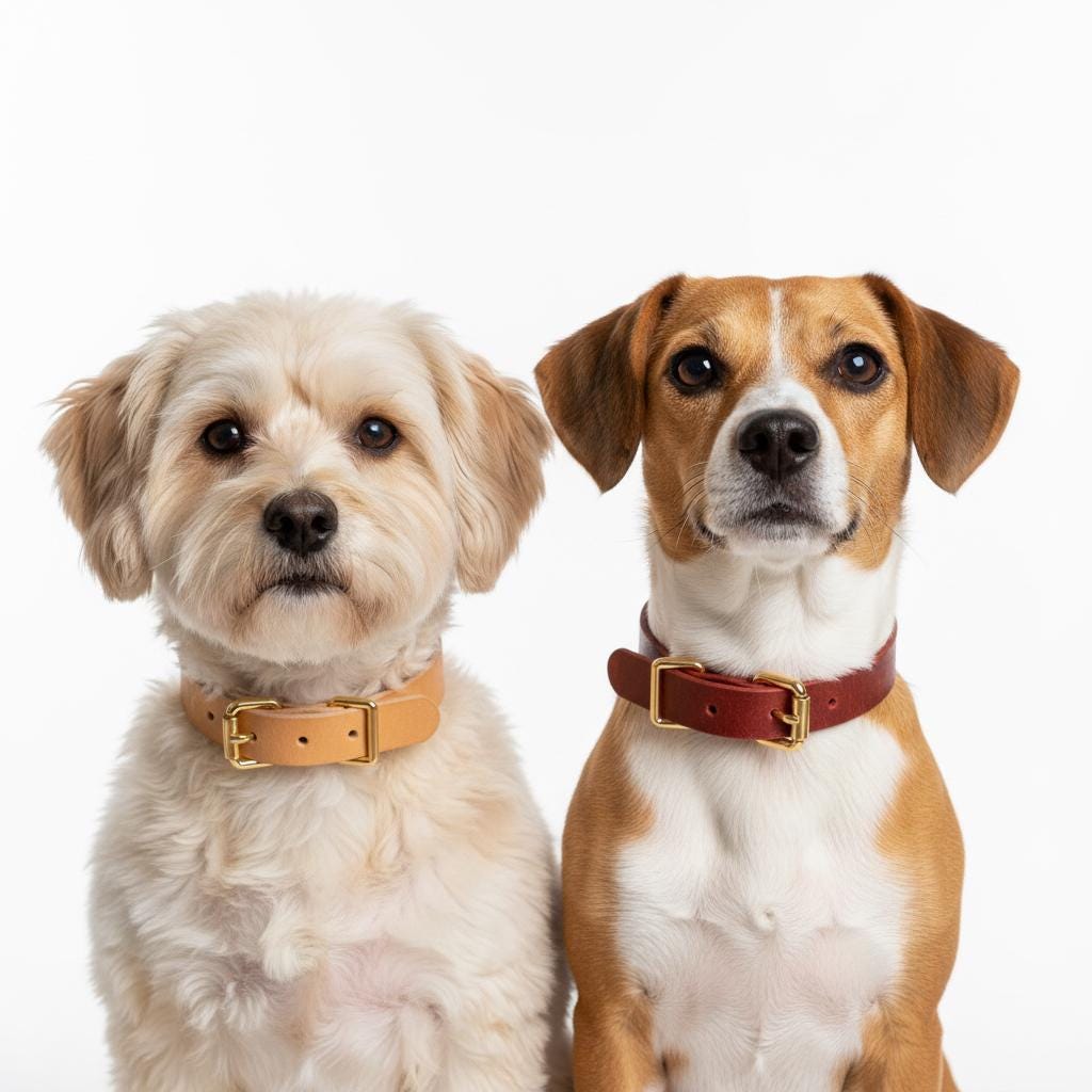 Handgefertigtes Leder Hundehalsband | Pflanzlich Gegerbtes Premium Leder | Namensgravur | 1,6, 2,5 cm Halsband | Geschenk für Hunde