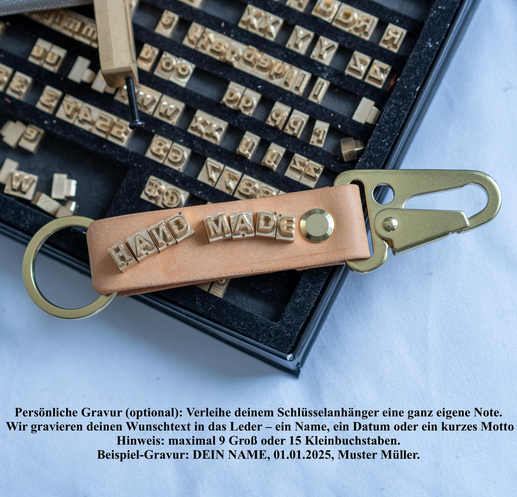 Schlüsselband aus Italienischem Vegtan-Leder • Individuell graviert (bis 15 Buchstaben) • Handarbeit aus Deutschland