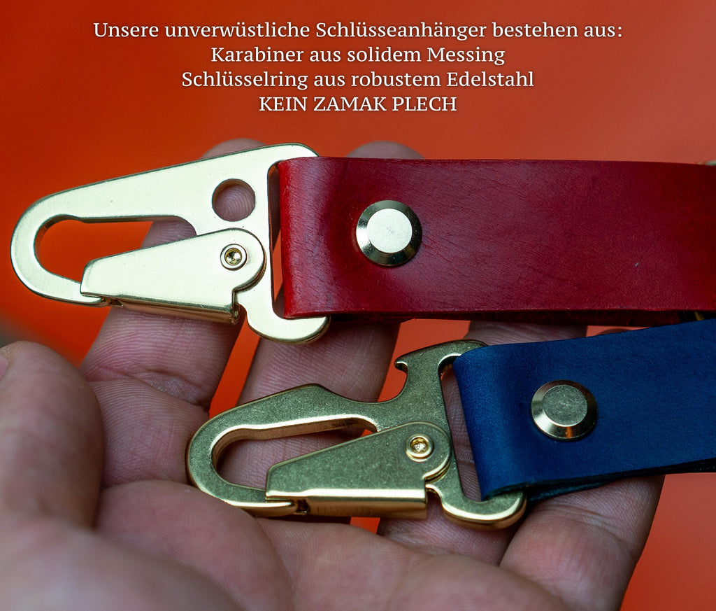 Schlüsselband aus Italienischem Vegtan-Leder • Individuell graviert (bis 15 Buchstaben) • Handarbeit aus Deutschland
