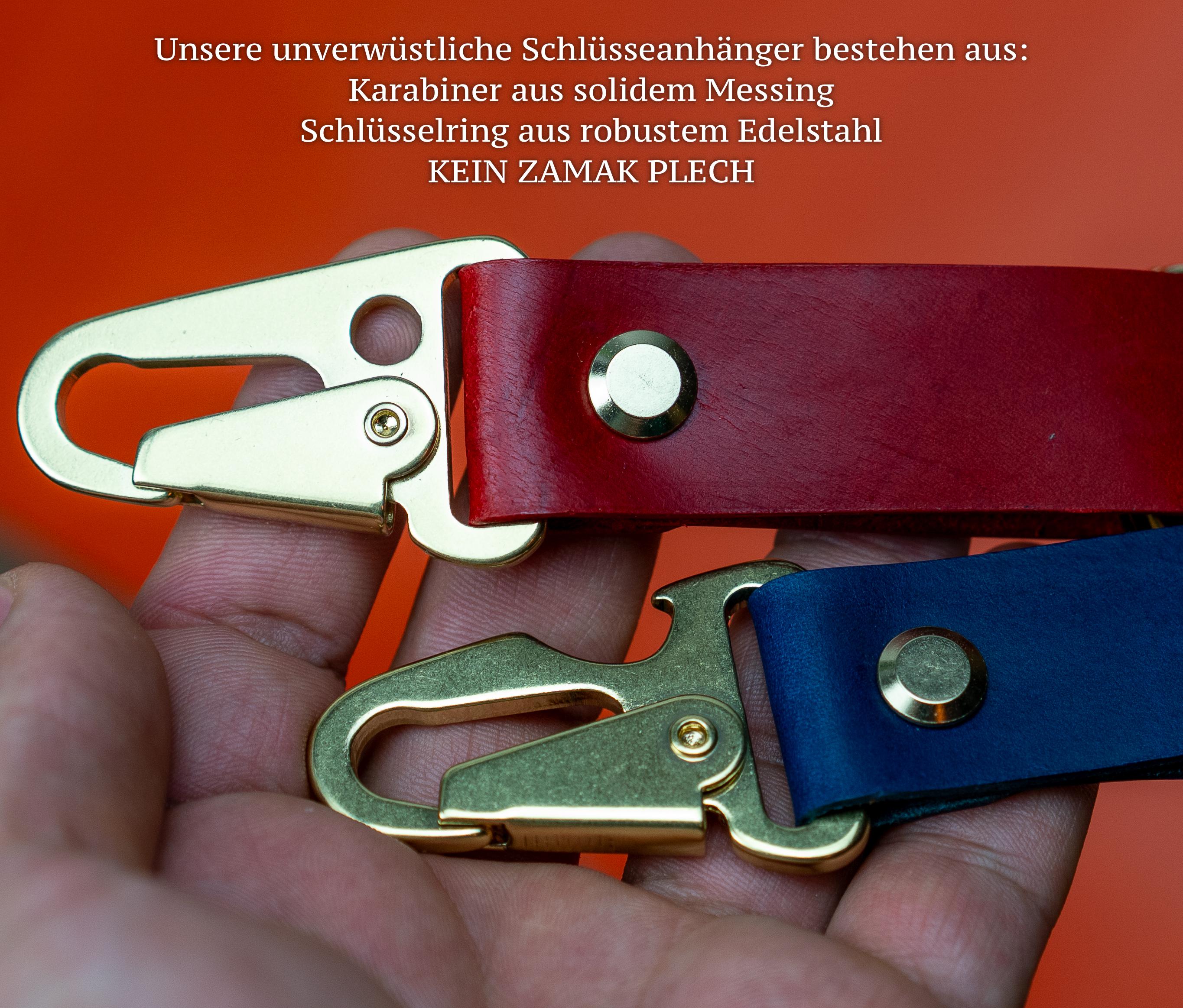 Schlüsselband aus Italienischem Vegtan-Leder • Individuell graviert (bis 15 Buchstaben) • Handarbeit aus Deutschland