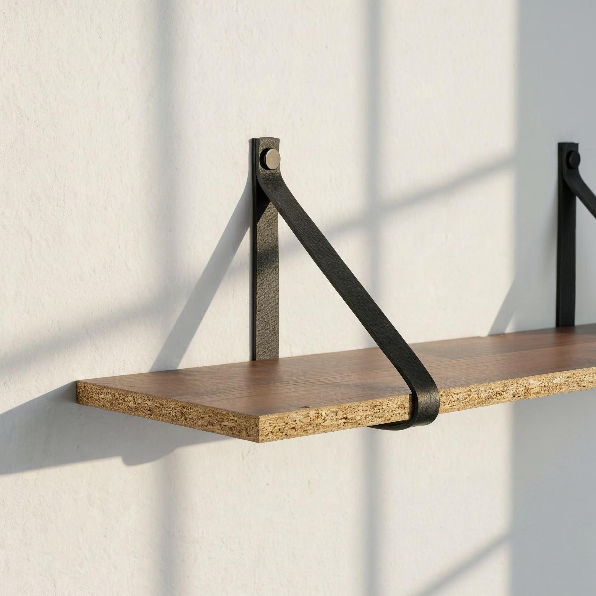 Hängeregal mit Lederriemen Leder l Leder Wandhalterung Regal | Handmade Leather Shelf Brackets | Plant Shelf l Lederriemen Regalträger