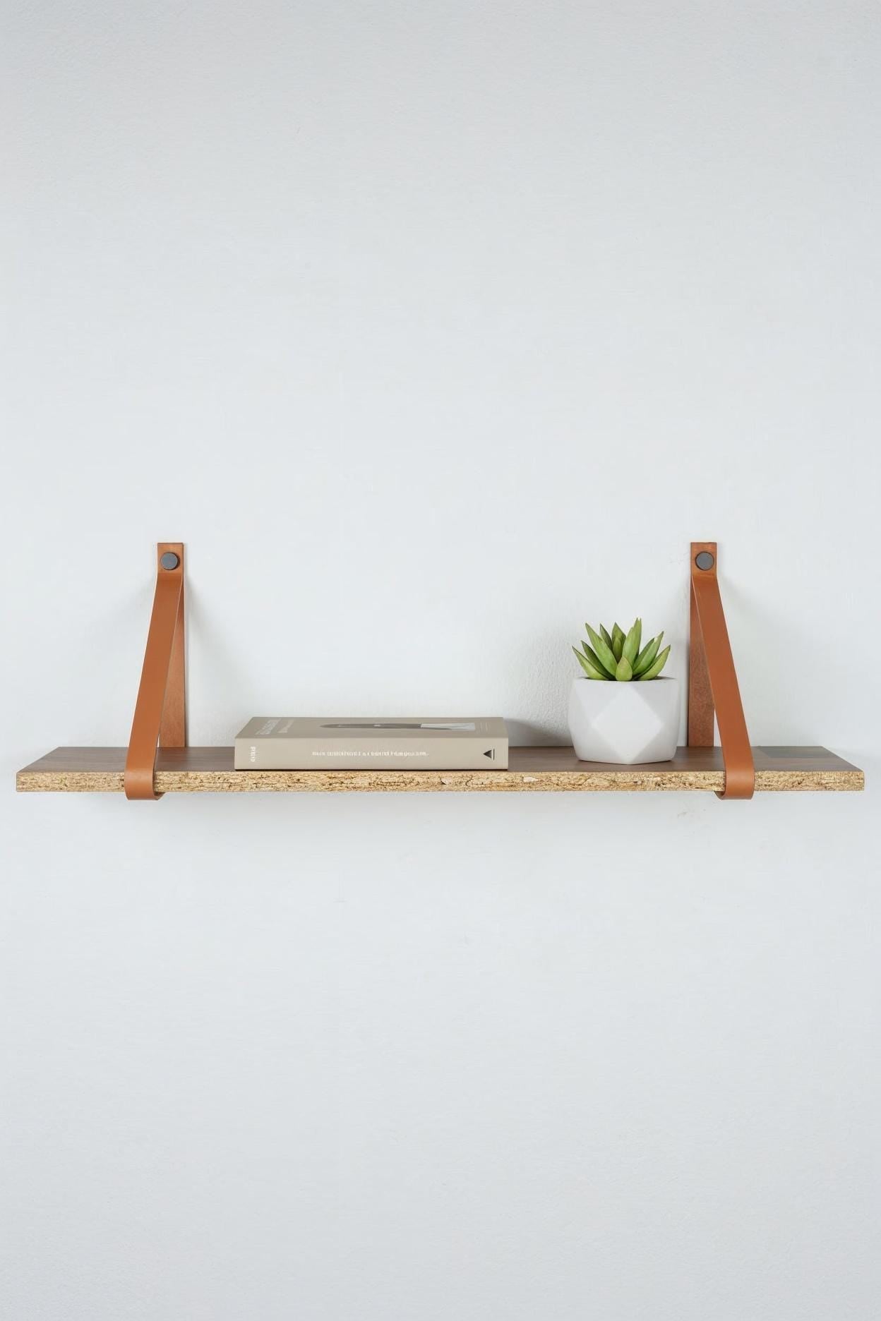 Hängeregal mit Lederriemen Leder l Leder Wandhalterung Regal | Handmade Leather Shelf Brackets | Plant Shelf l Lederriemen Regalträger