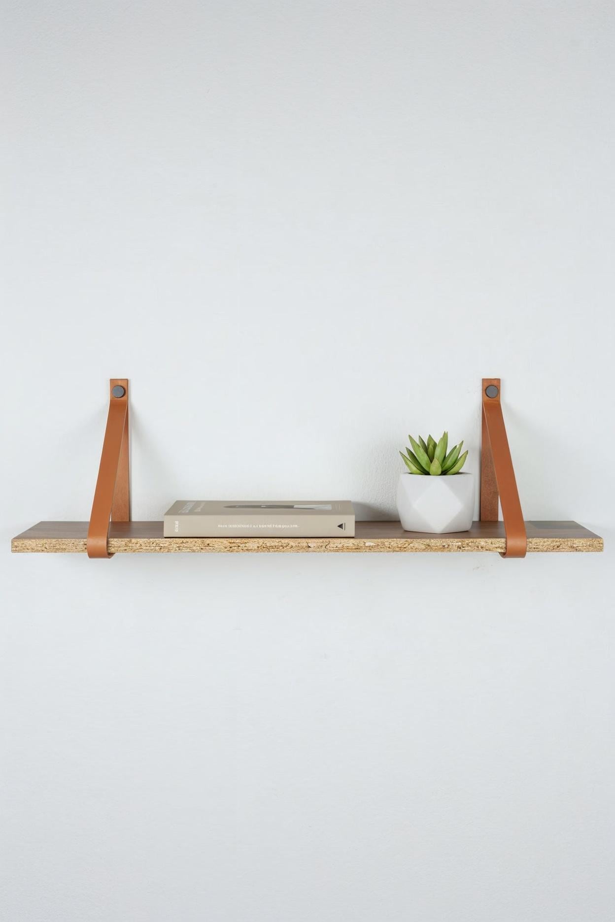 Hängeregal mit Lederriemen Leder l Leder Wandhalterung Regal | Handmade Leather Shelf Brackets | Plant Shelf l Lederriemen Regalträger