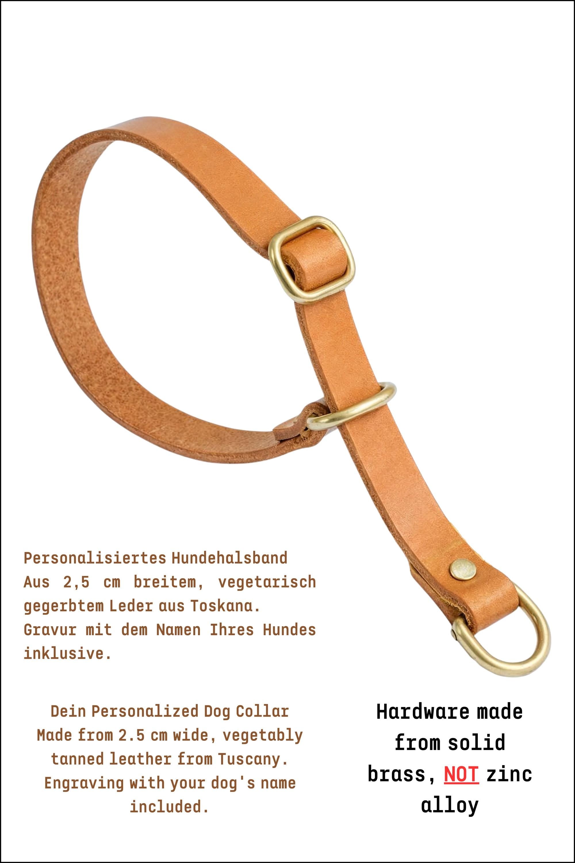 Handgefertigtes Leder Hundehalsband | Pflanzlich Gegerbtes Premium Leder | Namensgravur | Messing Hardware | Geschenk für Hunde