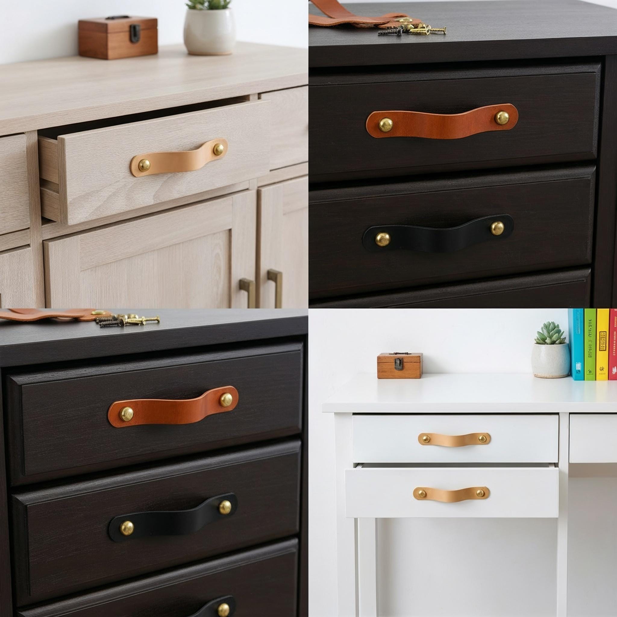 Handmade Leather Handles | Drawer Pulls & Cabinet Knobs | For IKEA Pax Kallax Hemnes | Vegetable Tanned Leather | Made in Germany
