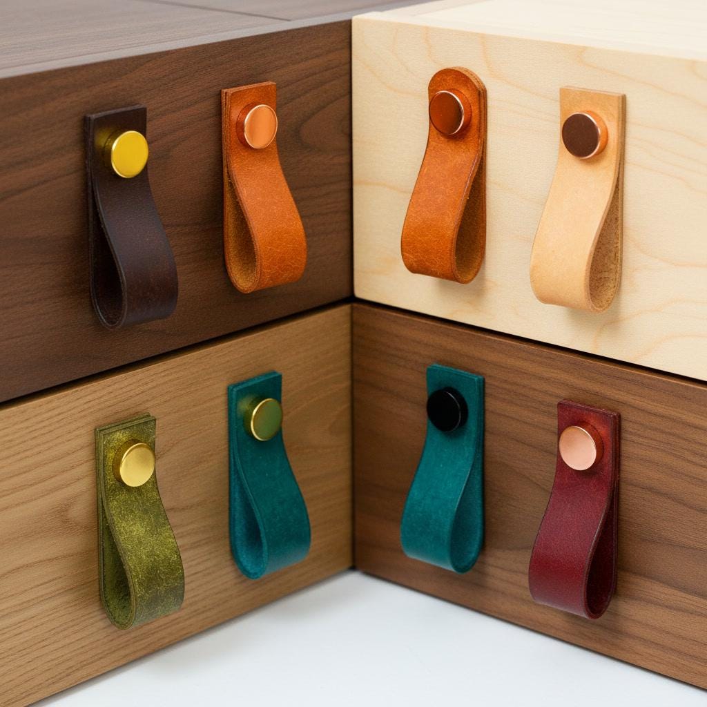 Handmade Leather Handles | Drawer Pulls & Cabinet Knobs | For IKEA Pax Kallax Hemnes | Vegetable Tanned Leather | Made in Germany
