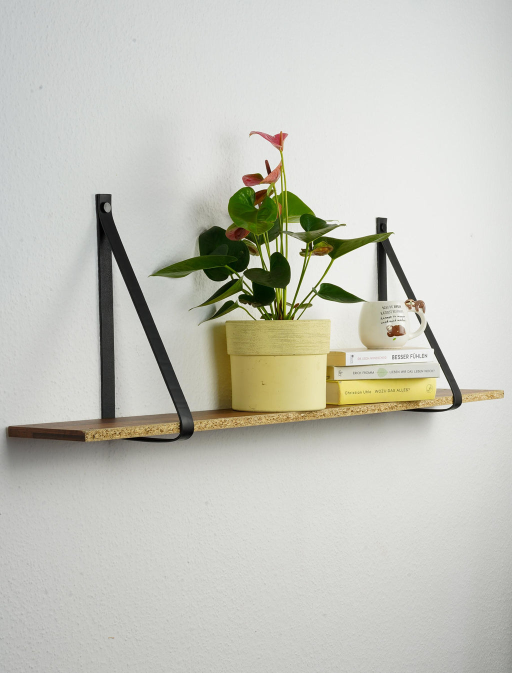 Hängeregal mit Lederriemen Leder l Leder Wandhalterung Regal | Handmade Leather Shelf Brackets | Plant Shelf l Lederriemen Regalträger