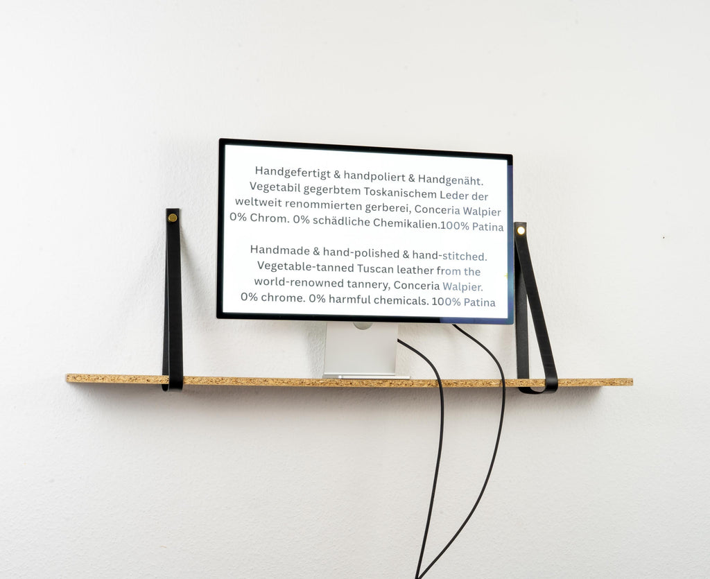 Hängeregal mit Lederriemen Leder l Leder Wandhalterung Regal | Handmade Leather Shelf Brackets | Plant Shelf l Lederriemen Regalträger
