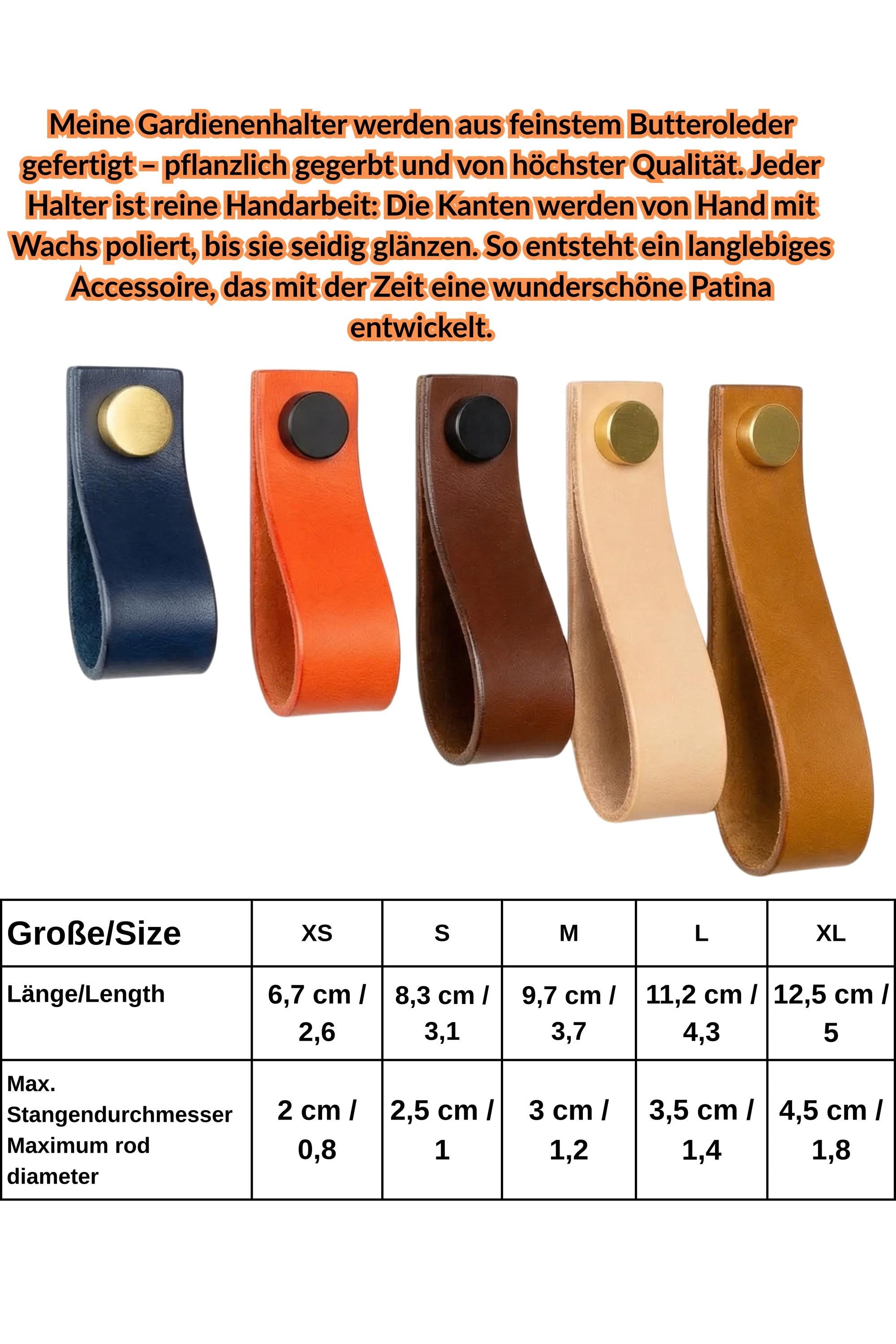 Handgefertigte Leder Gardinenstangenhalter, Wandlederriemen – Conceria Walpier Buttero | 12 Farben | 5 Größen I bis 20% Mengenrabatt
