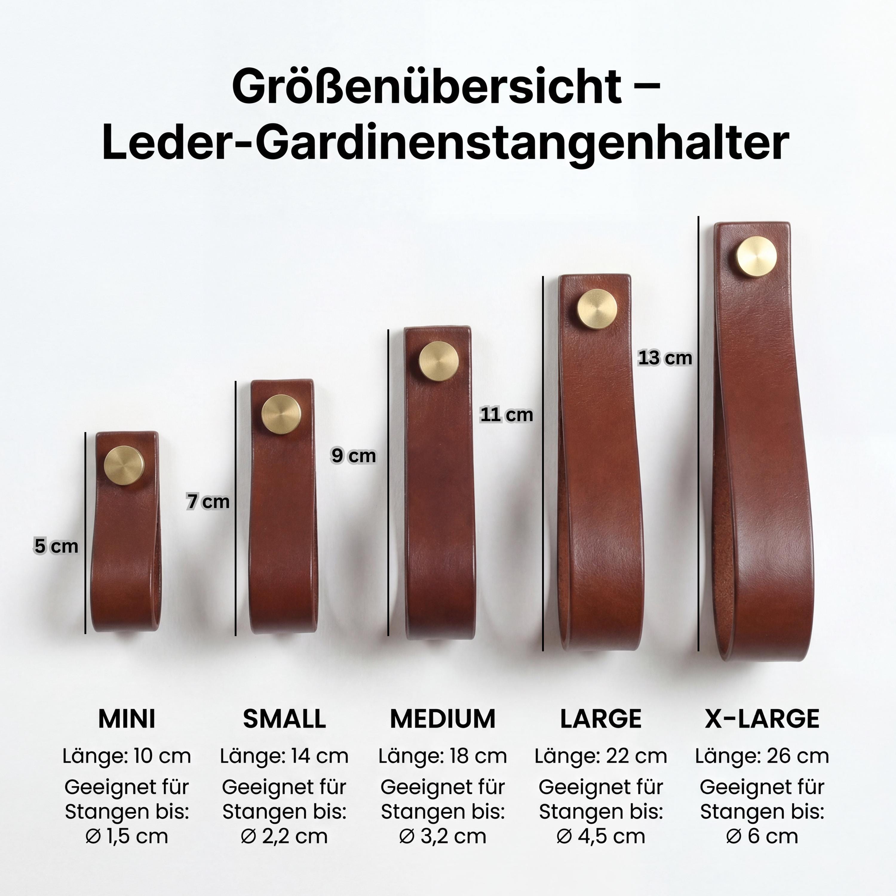 Gardinenstangenhalter Leder, Wandlederriemen – Leder Raffhalter – Gardienenhalter –Vorhangstangenhalter – Wandlederriemen – Butteroleder