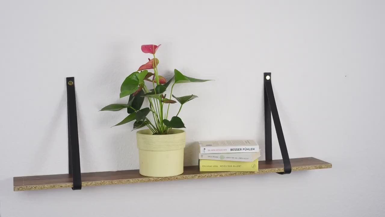 Hängeregal mit Lederriemen Leder l Leder Wandhalterung Regal | Handmade Leather Shelf Brackets | Plant Shelf l Lederriemen Regalträger
