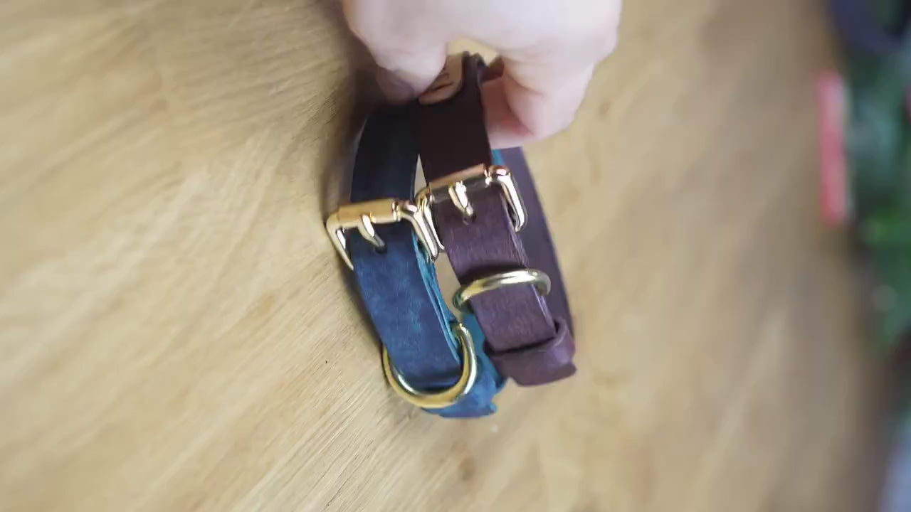 Handgefertigtes Leder Hundehalsband | Pflanzlich Gegerbtes Premium Leder | Namensgravur | 1,6, 2,5 cm Halsband | Geschenk für Hunde